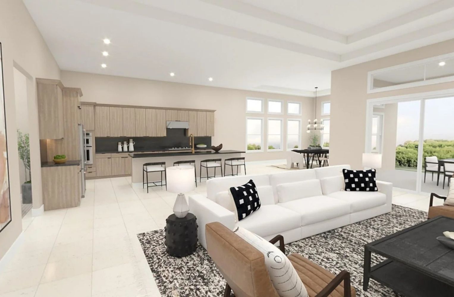 Sala moderna con muebles blancos, ideal para invertir en propiedades de lujo en Orlando.