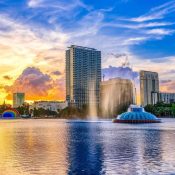 Orlando, Florida skyline and Lake Eola Park