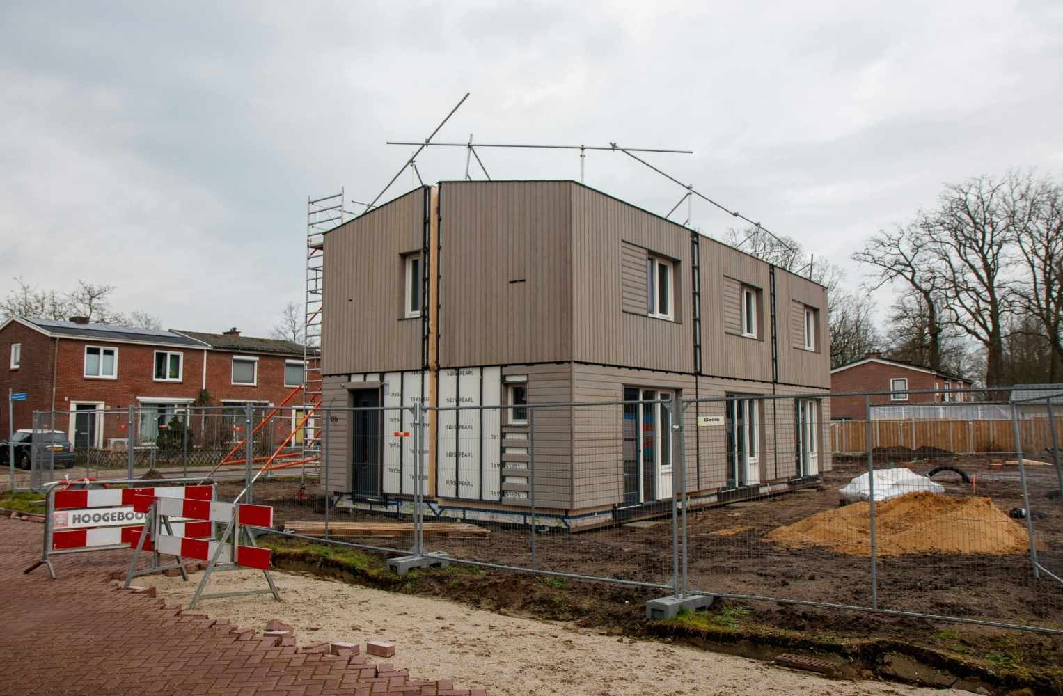 Two-story modular construction project in Wynwood, Miami, showcasing modern residential structures and contemporary urban development in Florida.