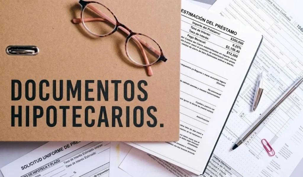 Carpeta con documentos hipotecarios y estimación de préstamo para comprador en Florida.