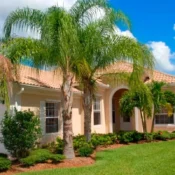 Casa típica en Florida con palmeras, objeto de búsqueda de seguros de vivienda.